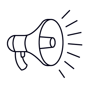 Fargerik omriss av en megafon med støylinjer som kommer ut fra munnen