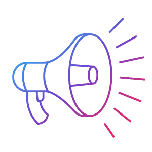 Svart omriss av en megafon med støylinjer som kommer fra munnen