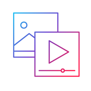 Svart omriss av et fotografi under et videovindu med et avspillingsikon